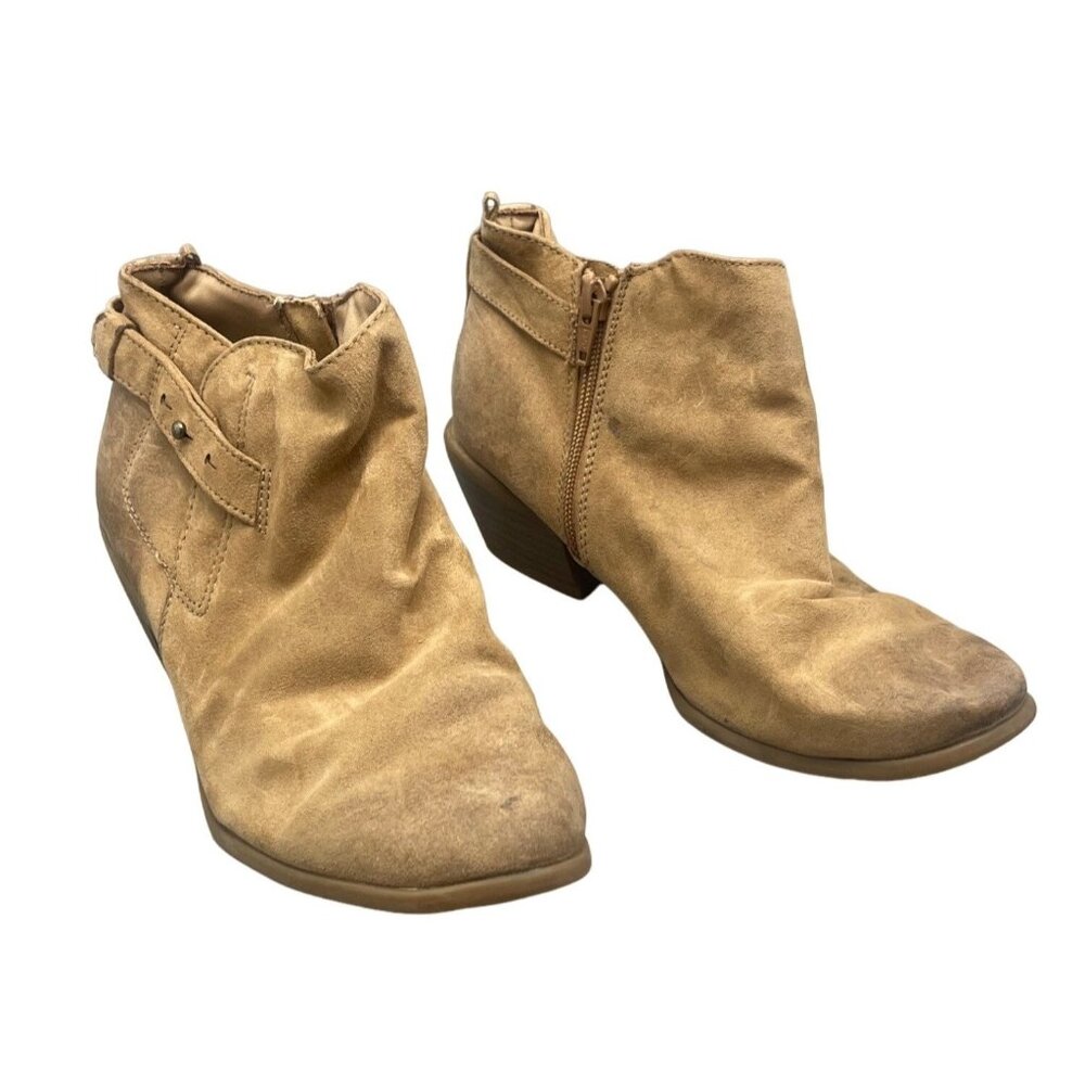 old navy brown booties 1" heel side zip round toe size 8 READ